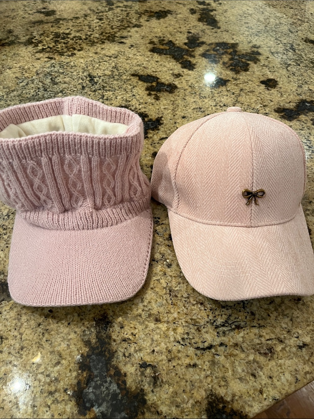 Women hats Pink Knit Visor and Pink Cap Set